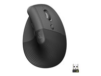 Logitech Lift Vertical Ergonomic Mouse - Souris verticale - ergonomique - optique - 6 boutons - sans fil - Bluetooth, 2.4 GHz - récepteur USB Logitech Logi Bolt - graphite 910-006473