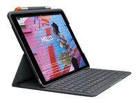 Logitech Slim Folio - Clavier et étui - sans fil - Bluetooth LE - AZERTY - Français - gris oxford - pour Apple 10.2-inch iPad Wi-Fi; 10.5-inch iPad Pro Wi-Fi; 10.9-inch iPad Wi-Fi; iPad Air Wi-Fi 920-011425