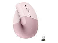 Logitech Lift Vertical Ergonomic Mouse - Souris verticale - ergonomique - optique - 6 boutons - sans fil - Bluetooth, 2.4 GHz - récepteur USB Logitech Logi Bolt - rose 910-006478
